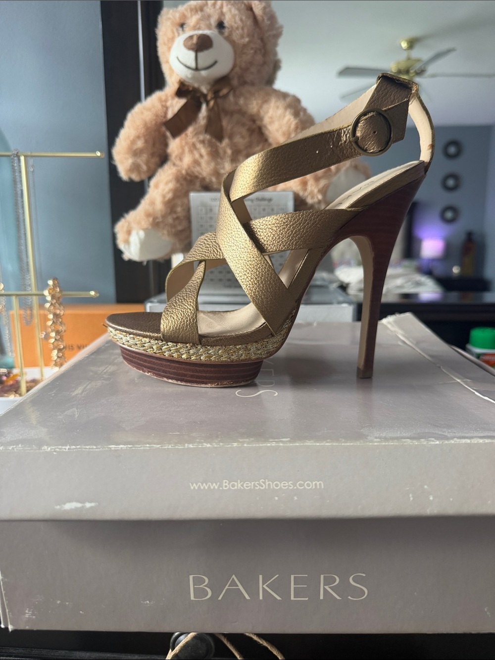 Bakers Gold Crisscross Platform Stiletto Sandals